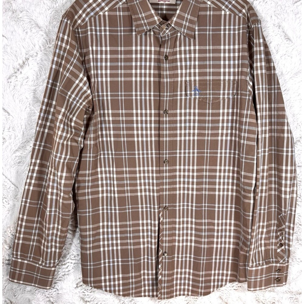 Penguin by Munsingwear Shirt Mens Large Heritage Slim Fit Plaid Long Sleeve‎